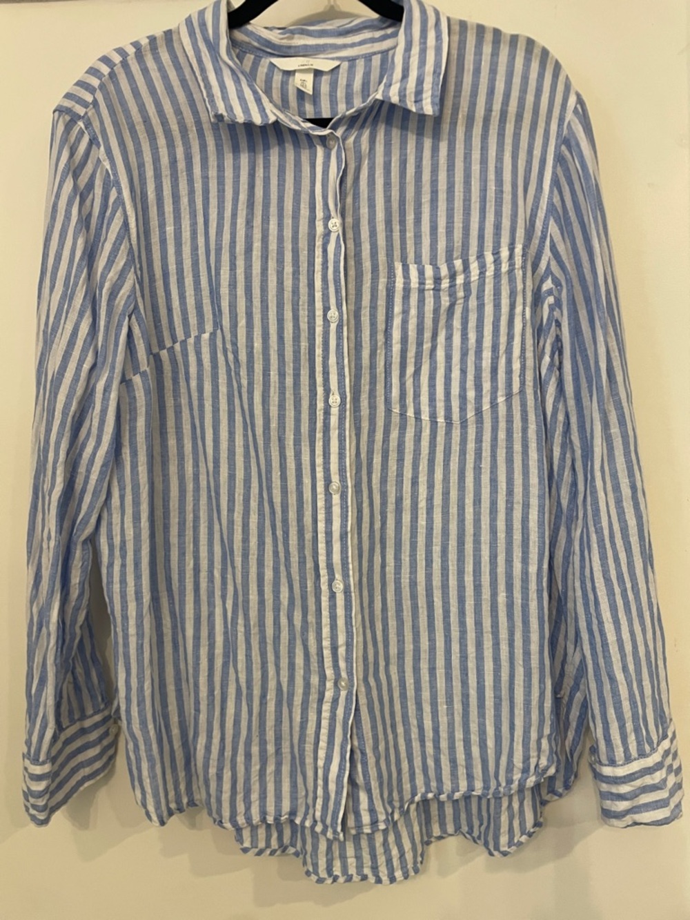 H&M Linen Blue and White Vertical Stripe Button-Down Shirt